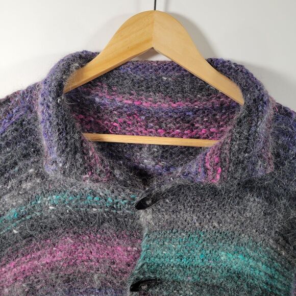 Fuzzy Knit Cardigan Size M Longline Sweater Striped Toggles Einstein Coat Jacket - Picture 4 of 8